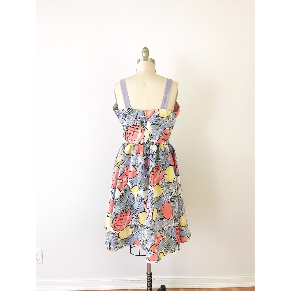 Vintage Tropical Fruit Dress Lavender Pineapple Print Rockabilly Fit Flare - Picture 4 of 8